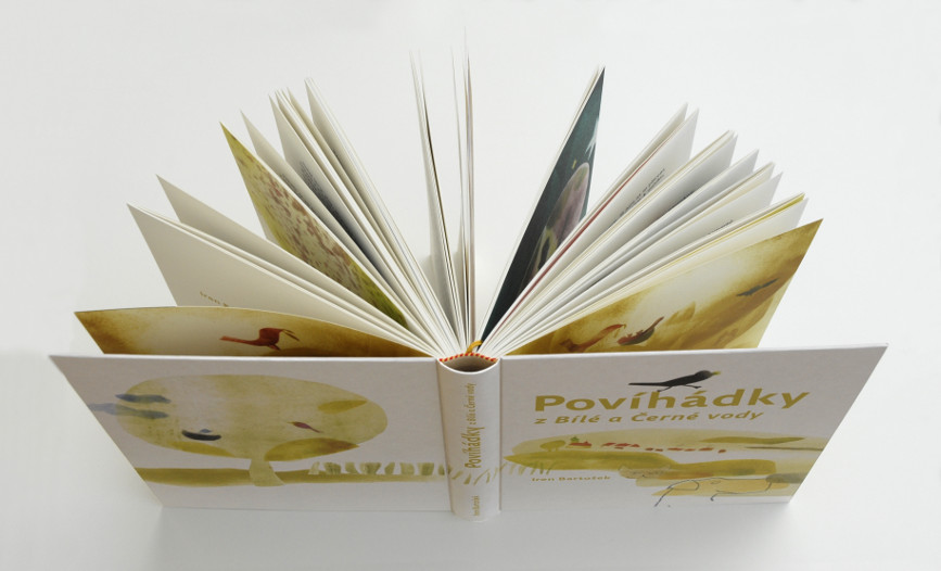 Fotografie otevřené knihy s vějířem stránek shora.